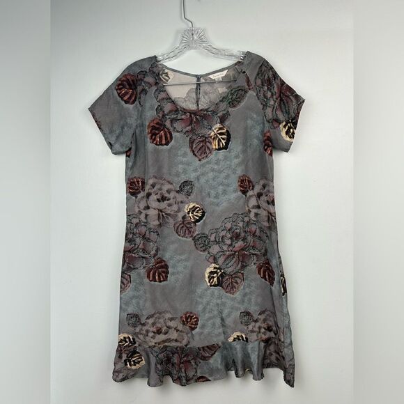 Garnet Hill Olivia A-Line 100% Silk Dress Floral Scoop Neck Short Sleeve Sz 04 - Picture 1 of 16